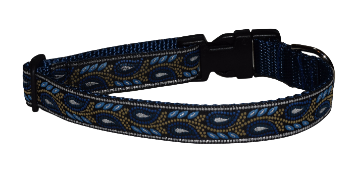 Leaves Metallic Navy Wholesale Dog and Cat Collars