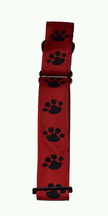 Wide Martingale Paw Print Black Red Wholesale Dog and Cat Collars
